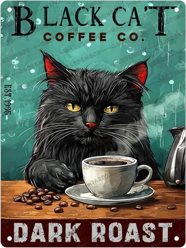 Vista 34 de Cartel de metal de café con diseño de perro y cafetería, diseño de pastor australiano, decoración de pared, 12 x 8 pulgadas