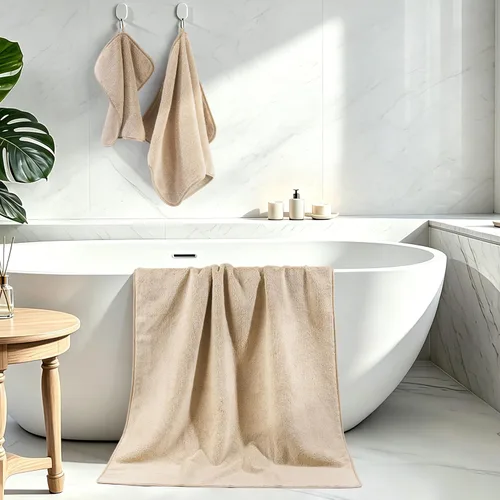 Vista 3 de POLYTE - Juego de 6 toallas de baño de microfibra de secado rápido de 410 GSM, mezcla de poliéster Beige