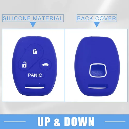 Vista 6 de Estuche protector de llave inteligente con 4 botones para Honda Accord Civic CR-V Element Pilot, de silicona, negro y azul (Paquete de 2)