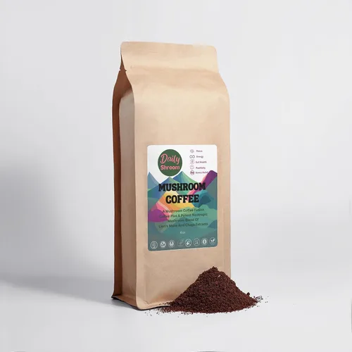 Vista 2 de Daily Shroom - Mezcla de café orgánico de hongos 100% natural, sin OMG, melena de león y chaga para concentración, energía y apoyo inmunológico, 16