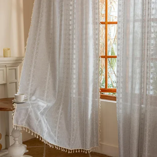 Vista 23 de Cortinas blancas de 96 pulgadas de largo, juego de 2 paneles de cortinas filtrantes de luz de piso a techo, cortinas de privacidad para sala