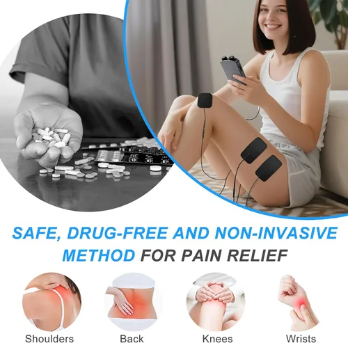 Vista 3 de TENS EMS - Estimulador muscular para terapia de alivio del dolor - TENS 4 en 1 y EMS y relajación y frecuencia personalizada+pulso - Masajeador