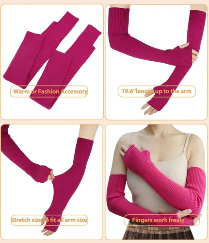 Vista 39 de Guantes cálidos de cachemira de brazo largo para mujer, guantes de invierno acogedores sin dedos, calentadores de brazos suaves, gran regalo