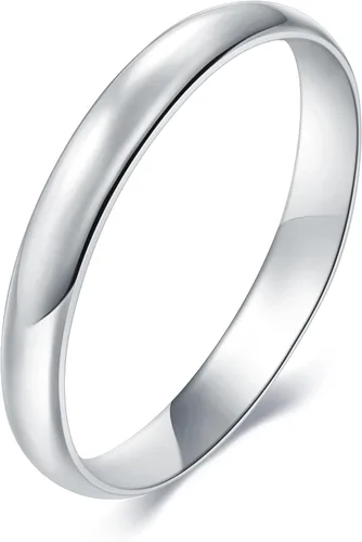 Vista 5 de BORUO Anillo de plata esterlina 925 Anillos apilables impermeables bañados en oro de 14K Alianza de boda de cúpula lisa, resistente al deslustre