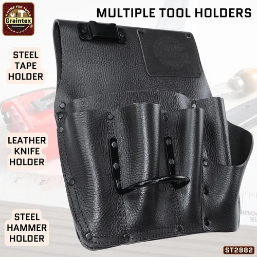 Vista 4 de Graintex Bolsa de yeso de cuero de grano superior resistente, soporte para martillo de acero, cinturón de herramientas de yeso, bolsa