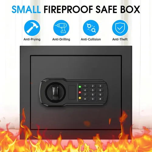Vista 2 de Caja de documentos pequeña de 1.3 Cub para el hogar, seguridad para el hogar, resistente al agua y al fuego con teclado digital, llaves de repuesto