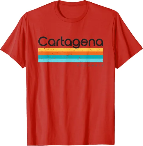 Vista 81 de Camiseta vintage de Cartagena Colombia con diseño retro, Blanco, S