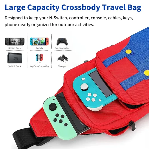 Vista 4 de THRCIFLO Portable Crossbody Travel Bag for Nintendo SwitchSwitch LiteSwitch OLED,Cute Shoulder Bag Backpack for Super Mario, Durable Carrying Sling