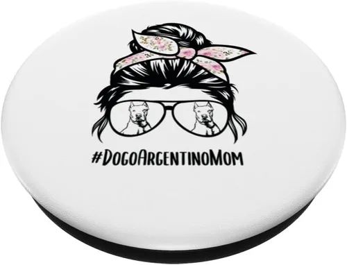 Vista 2 de Dogo Argentino dog mom messy bun hair glasses Dogo mama PopSockets Swappable PopGrip
