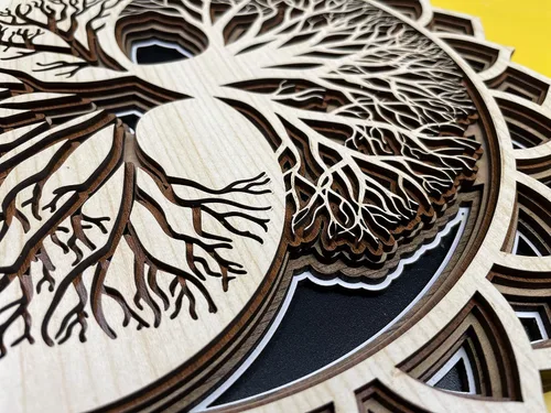 Vista 8 de Decoración de pared de madera con árbol de la vida, decoración de pared de mandala de madera con árbol de la vida (pequeño)