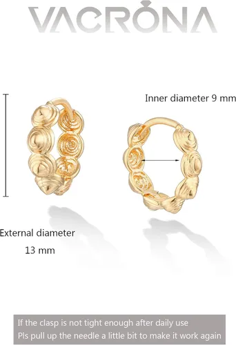 Vista 6 de VACRONA - Aretes tipo arracada de aro para mujer, chapados en oro de 14 quilates, diseño de Huggie