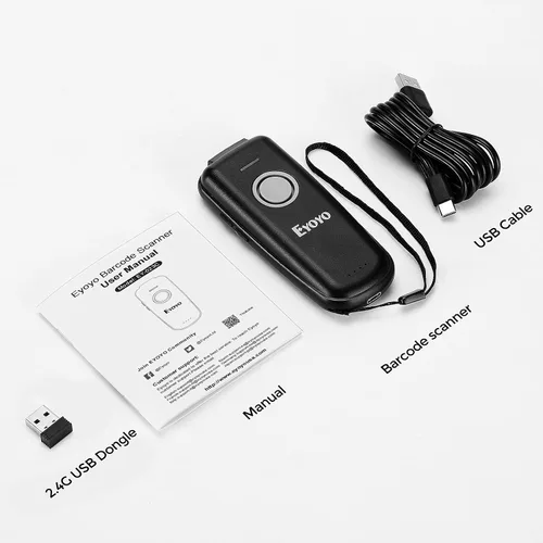 Vista 9 de Eyoyo Mini escáner de código de barras Bluetooth 1D inalámbrico, con botón de encendido/apagado, botón de subida y bajada de volumen, batería