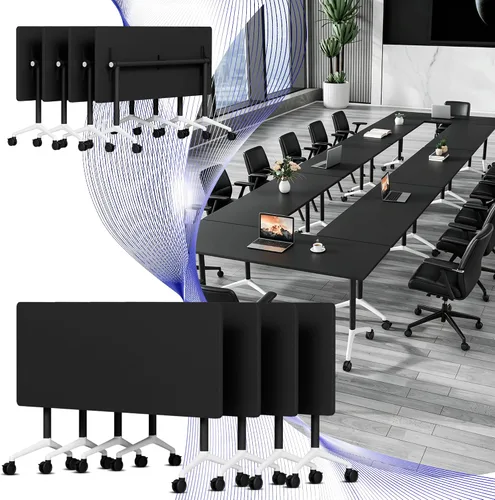 Vista 13 de Mesa de conferencia plegable con ruedas, mesa de entrenamiento abatible de W-nogal