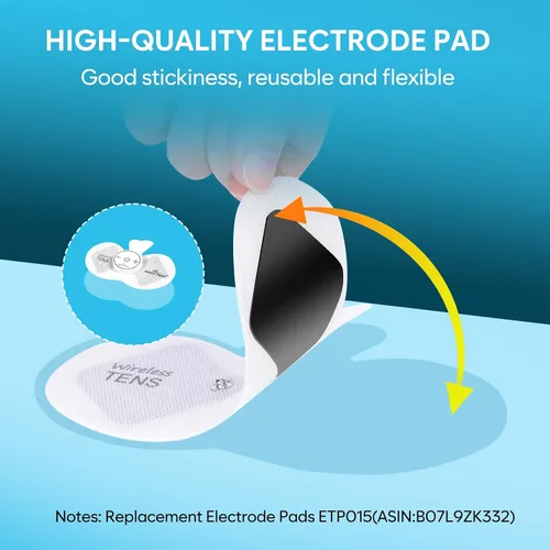 Vista 7 de Easy@Home Tens Unit ETP015 - Almohadillas de electrodo inalámbricas autoadhesivas, 4 unidades de 6.5 x 3 pulgadas, reutilizables, diseño