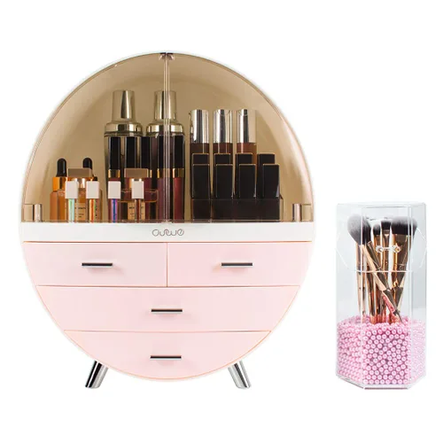 Vista 12 de Elegante caja organizadora de maquillaje a prueba de polvo, organizador de cosméticos mediano impermeable con cajones para cuidado de la piel