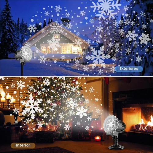 Vista 5 de Proyector de luces de copo de nieve para exteriores, 9 vatios súper brillantes, lámpara de nevada, proyección de luz nocturna, luces LED