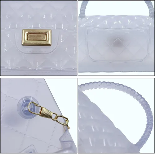 Vista 6 de Bolso cruzado de gelatina de color caramelo para mujeres y niñas, bolso de hombro transparente con asa superior con cuentas