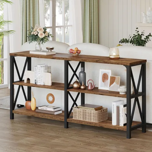 Vista 11 de LVB - Mesa de sofá de estilo granja, mesa consola rústica para sala de estar, mesa de entrada con almacenamiento, mesa de entrada para vestíbulo
