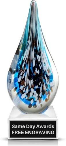 Vista 10 de Premio de Vidrio Artístico Soplado a Mano – Premio Elegante con Grabado Personalizado para Corporativo, Deportes, Jubilación, Reconocimiento