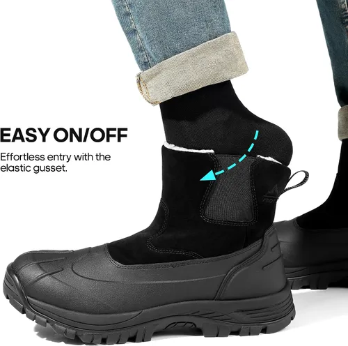 Vista 3 de NORTIV 8 Botas de nieve de invierno para hombre, impermeables, aisladas, sin cordones