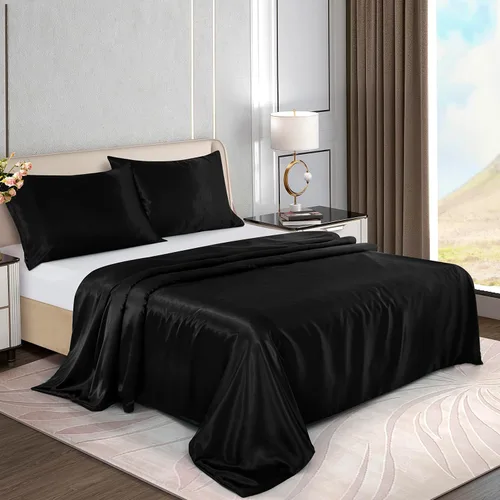 Vista 6 de Homiest - Funda para manta con peso de 48 x 72 pulgadas, de satén negro con 8 lazos, con cremallera extraíble y sedosa, edredón de manta pesada
