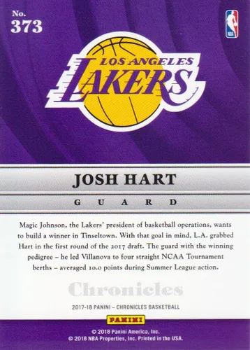 Vista 2 de 2017-18 Panini Chronicles Brilliance #373 Josh Hart 072/249 Los Angeles Lakers
