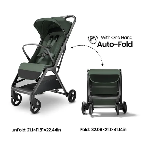 Vista 4 de MAMA & BABY Packa Cochecito de Viaje Compacto – Ligero, Plegado Automático con Una Mano, Portátil y Reclinable Completamente, Cochecito para Bebés