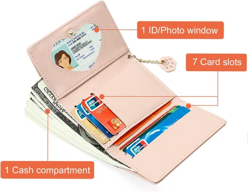 Vista 2 de Sunwel Fashion Lindo portatarjetas con diseño de gato pequeño - Estuche para tarjetas con cremallera de acordeón, bolsillos para efectivo, monedero