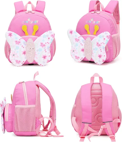 Vista 6 de SUN EIGHT Mochila infantil para niñas y niños, linda mochila escolar de dibujos animados en 3D para bebés, niños y niñas de 1 a 5 años, Mariposa