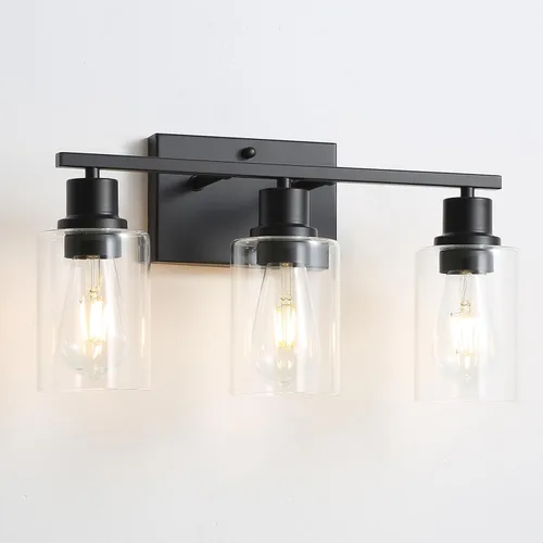 Vista 12 de Paquete de 2 lámparas de pared para sala de estar, luces de tocador de oro cepillado con pantalla de cristal, apliques de pared modernos de granja