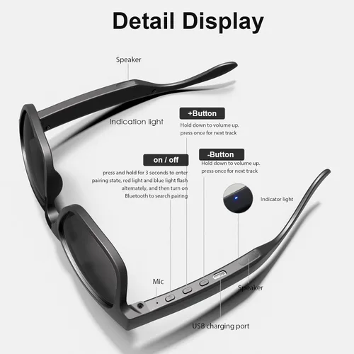 Vista 9 de Gafas inteligentes AI, despertador de voz de diálogo AI, traducción de 115 idiomas, interpretación simultánea, traducción de grabación en el sitio