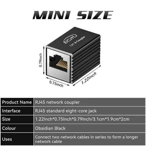 Vista 3 de Acoplador RJ45, paquete de 2 adaptadores Ethernet hembra a hembra, adaptador extensor de cable Ethernet, modular recto de 8 pines, conector de red