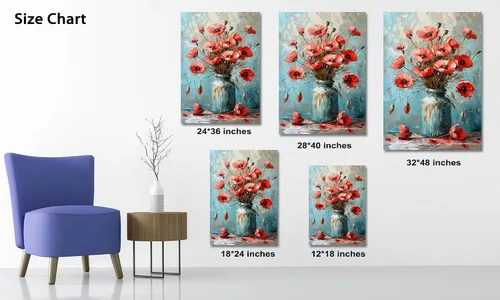 Vista 5 de Hzddty Lienzo de flores rojas de amapola para pared, pintura floral abstracta para paredes, imágenes de flores con estampado floral, decoración