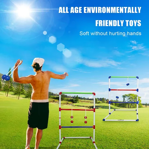 Vista 7 de WIn SPORTS Juego de lanzamiento de escalera para exteriores, juego de lanzamiento de pelota para interiores con 6 bolos pesados, funda de transporte