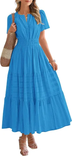 Vista 27 de BTFBM - Vestido largo casual de verano 2026 para mujer, vestido ligero de Gris azulado