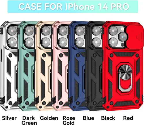 Vista 6 de Funda magnética compatible con iPhone 14 Pro de 6.1 pulgadas, funda magnética para iPhone 14 Pro con cubierta de cámara y soporte de grado militar