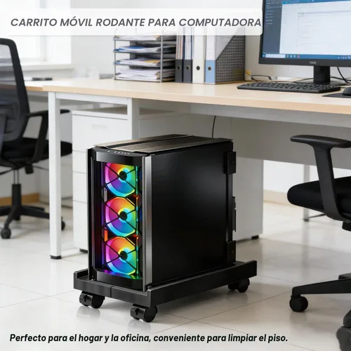Vista 6 de Soporte de PC, soporte móvil para CPU para piso, soporte enrollable ajustable para CPU, soporte de torre de computadora debajo del escritorio, Negro