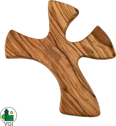 Vista 3 de Cruz de oración de madera de olivo: Cruz de mano hecha para adaptarse perfectamente a tu mano (Familiar)