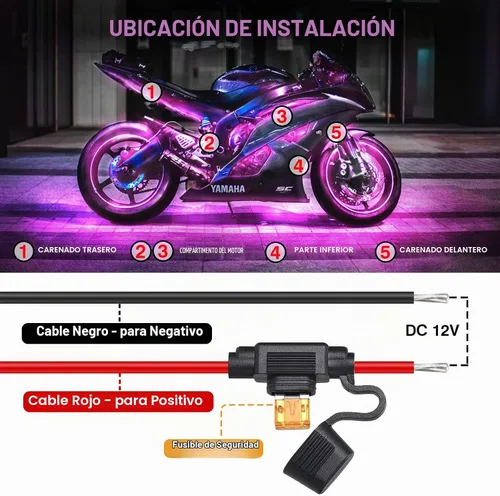 Vista 9 de 8 piezas de luces LED RGB para motocicletas para Harley Davidson Kawasaki Suzuki Yamaha Golf Cart, kit de luces LED multicolor impermeables de 12V