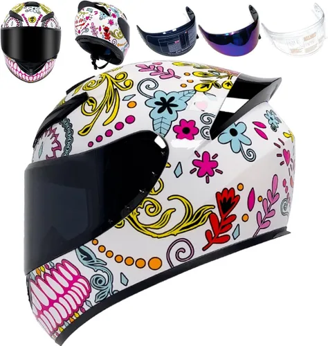 Vista 34 de HTLNUZD - Casco de motocicleta de cara completa, compatible con Pinlock, viseras transparentes y tintadas, modelo aprobado por DOT, casco de moto