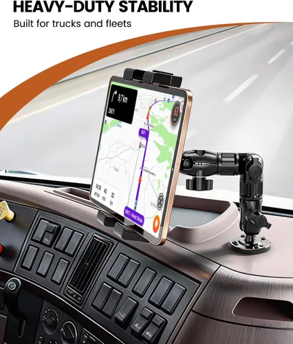 Vista 2 de OHLPRO Soporte de tableta con base de taladro resistente para tablero de camión, soporte permanente atornillado para iPad de automóvil