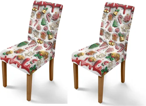 Vista 132 de Rnyleeg Fundas navideñas para sillas de comedor, fundas de asiento de comedor con estampado de campanas brillantes, juego de 1 funda suave y lavable