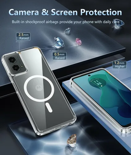 Vista 4 de FNTCASE Funda para Motorola Moto G-5G-2024: Funda transparente magnética de protección contra caídas de alto grado, funda antiamarillamiento