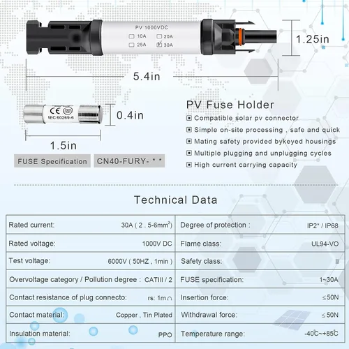 Vista 2 de Conector de fusible solar de 30 A IP68, resistente al agua, 1000 V, portafusibles en línea de 30 A, conector macho y hembra, resistente al agua