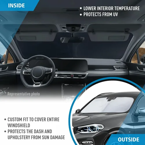 Vista 5 de CLIM ART Parasol para parabrisas para BMW X3 2018-2024, parasol plegable de ajuste personalizado, protector solar del vehículo, cubierta