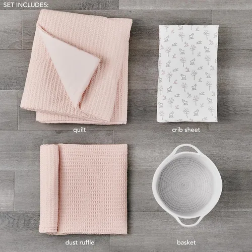 Vista 2 de Levtex Baby - Set de ropa de cama Mills Waffle para cuna - Set para guardería - Rosa suave - Rosa suave con textura de gofre - Set de 4 piezas Blush