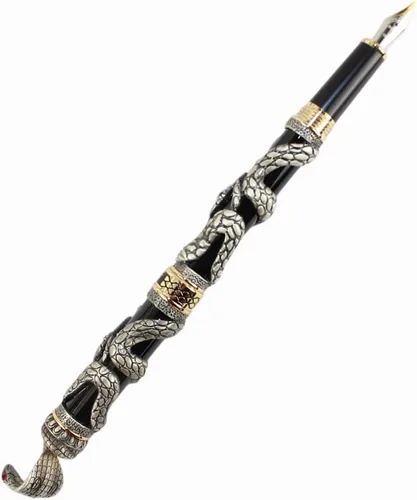Vista 8 de Gullor Pluma Estilográfica Negro y Plata Antigua Serpiente Patrón 3D (dorado y negro)