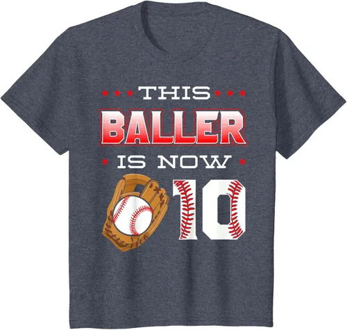 Vista 64 de This Baller Is Now 10 - Camiseta de béisbol para fiesta temática de cumpleaños número 10, Negro