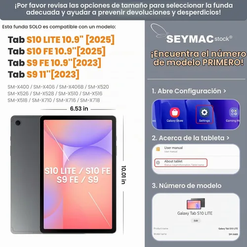 Vista 2 de SEYMAC stock Funda para Samsung Galaxy Tab S10 Lite / S10 FE / S9 FE 5G / S9 Funda para Tableta 10.9''/ 11'' Protectora con Protector de Pantalla
