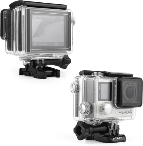 Vista 2 de SOONSUN Carcasa de buceo impermeable para GoPro Hero 3/3+/4 Negro Plata – Funda submarina de 40M compatible con pantalla y batería BacPac para buceo